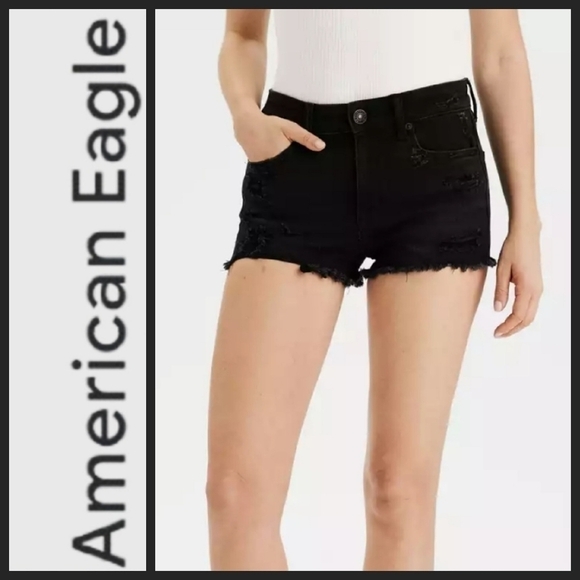 AMERICAN EAGLE high rise shortie denim jean shorts 4! - Picture 1 of 4